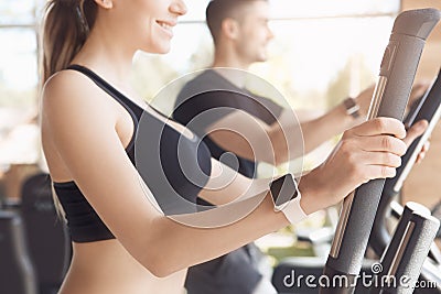 Young couple exercise together in gym healthy lifestyle Stock Photo