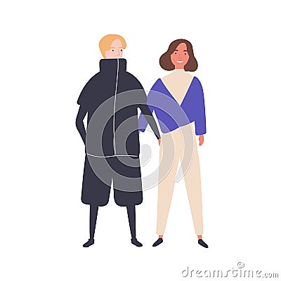 Young couple flat vector illustration. Happy teenagers, young girl and boy. Modern relationship, tenderness and liking Vector Illustration