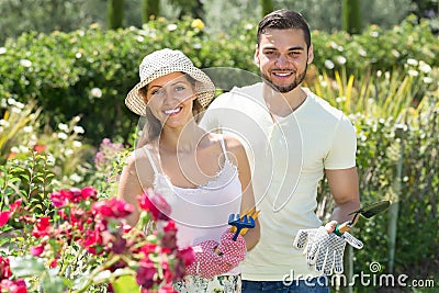 Young couple gardening Stock Photo