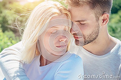 Young couple having passionate intense sex. Sensual touch. Expressing care and endearment. Enjoying nice weekend Stock Photo