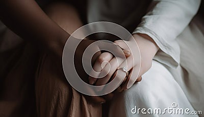 Young couple holding hands, embracing love and togetherness in marriage generated by AI Stock Photo