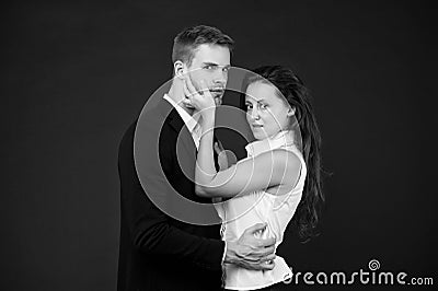 young couple is hugging each other. attractive girl with handsome man in passionate pose. impassioned girl caresses Stock Photo