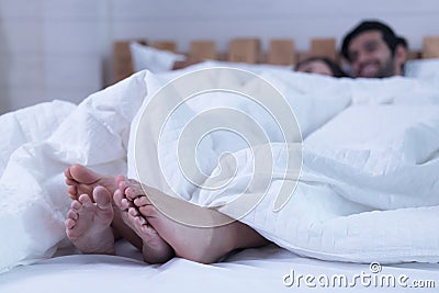 Young couple intimate relationship on bed passion. Sex concept Stock Photo