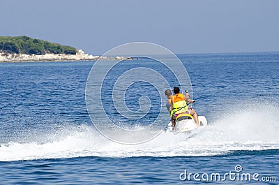 Young couple on Jet Ski Stock Photo