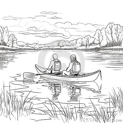 Young Couple Kayaking on Lake: A Memorable Travel Experience. Stock Photo