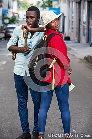 Young couple with lollipop candy Stock Photo