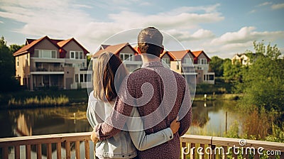 a young couple looking at their new home, Happy homeowners. Stock Photo