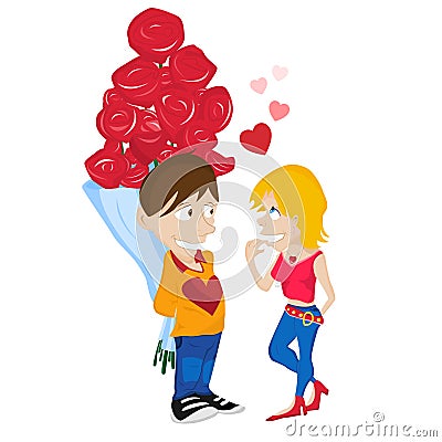 Young Couple in Love. Vector Illustration