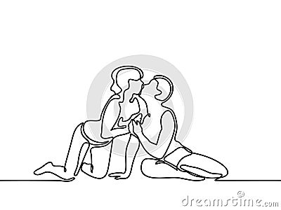 Young couple in love kissing on the beach Vector Illustration