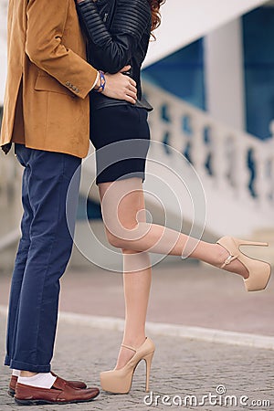 Young couple in love kissing outdoors in the summer. Stock Photo