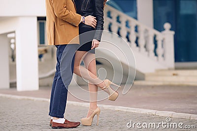 Young couple in love kissing outdoors in the summer. Stock Photo