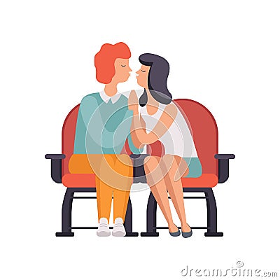 Young couple in love on movie date in cinema theater vector Illustration on a white background Vector Illustration