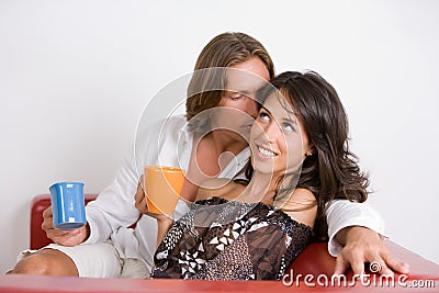 Young couple in love whisper love words Stock Photo