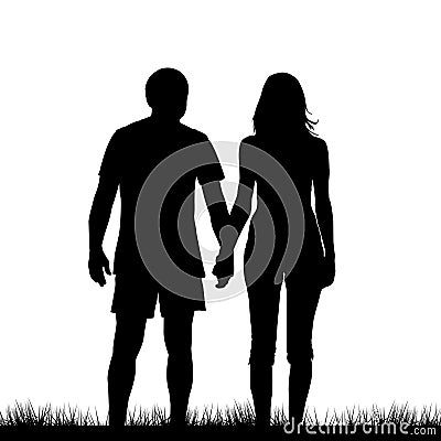 A young couple of lovers holding hands Vector Illustration