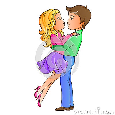 Young couple making a tender hug Vector Illustration