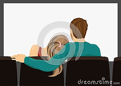 Young couple on a movie date Vector Illustration