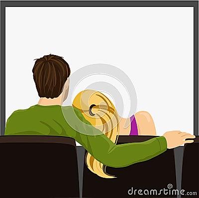 Young couple on a movie date Vector Illustration