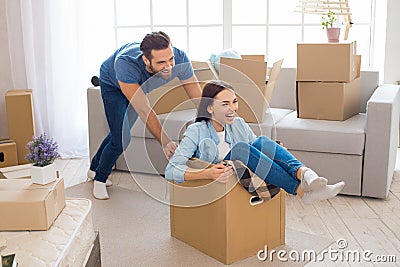 Young couple moving to a new apartment together relocation Stock Photo