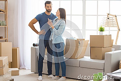 Young couple moving to a new apartment together relocation Stock Photo