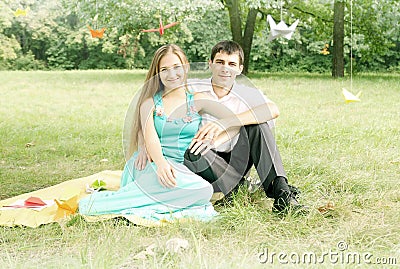 Young couple on nature Stock Photo
