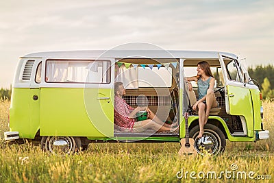 Young couple out on a road trip Stock Photo