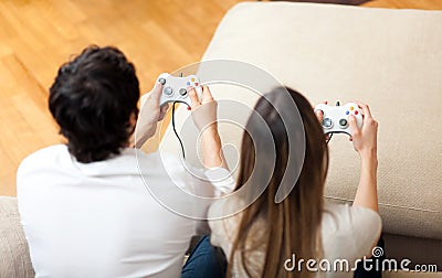 Young couple playing video games Stock Photo