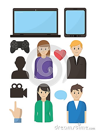 Young couple playing videogames online Vector Illustration