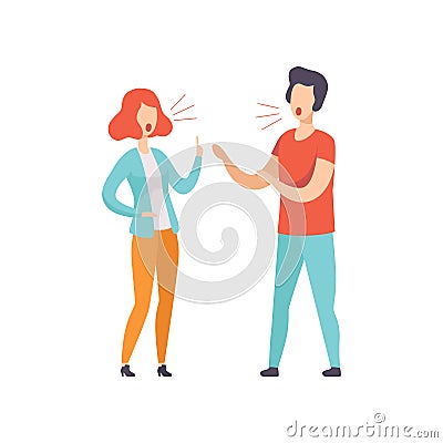 Young couple quarreling, family conflict, disagreement in relationship vector Illustration on a white background Vector Illustration