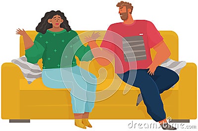 Young couple quarreling. Man and woman shout at each other in bad relationship. Arguing reprimanding Vector Illustration