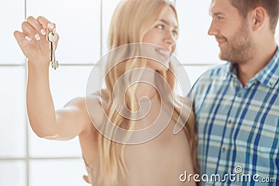 Young couple rent apartment together real estate Stock Photo