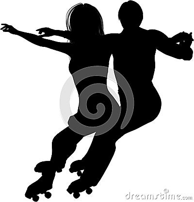 Young Couple Roller Skating Stock Photo