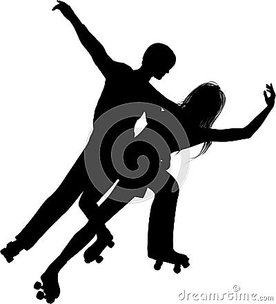 Young Couple Roller Skating Stock Photo