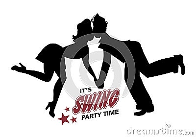 Young couple silhouette dancing swing, lindy hop or rock and roll Vector Illustration