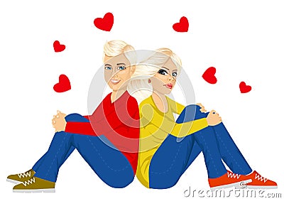 Young couple sitting with back to each other Vector Illustration