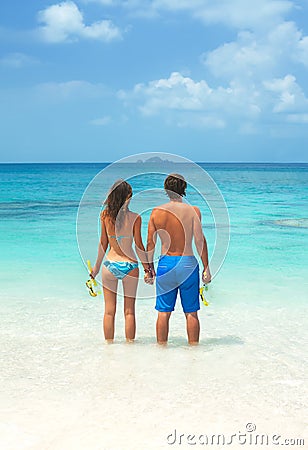 Young couple snorkeling together Stock Photo