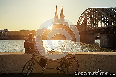 Young couple spending their vacation in Cologne, Germany Editorial Stock Photo