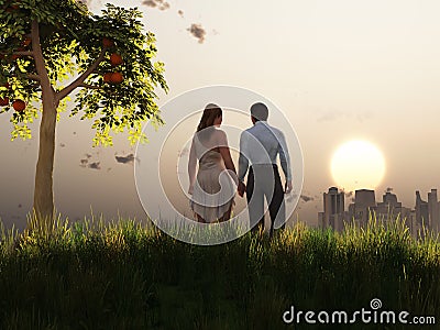 Young couple at sunset Stock Photo