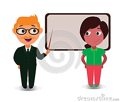 Young Couple Teaching Lesson with Black Board, Happy Cartoon Characters in Flat Vector Vector Illustration