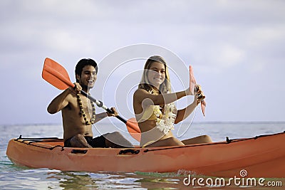 Young couple with their kayak Stock Photo