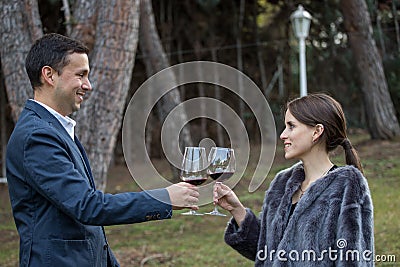 Toast of a couple in the garden of house Stock Photo