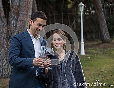 Toast of a couple in the garden of house Stock Photo