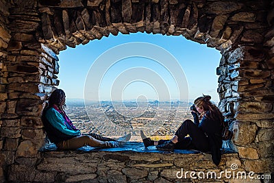 Young Couple Views Phoenix from Dobbins Lookout Editorial Stock Photo