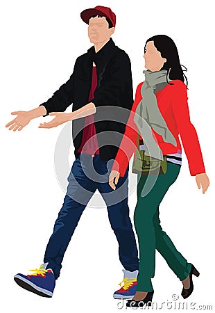 Young couple walking Vector Illustration