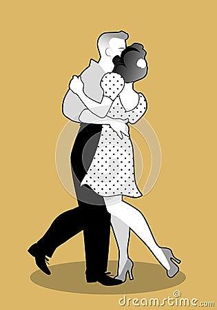Young couple wearing retro clothing, dancing `balboa` style swing Stock Photo