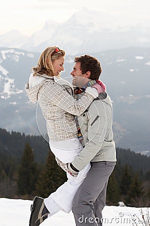 Young Couple On Winter Vacation Stock Photo