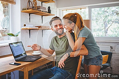 Young couple working on laptop Stock Photo