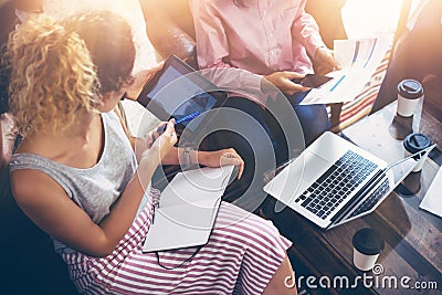 Young Coworkers Team Brainstorming Meeting Online Business Electronic Gadget.Businessman Startup Digital Project Stock Photo