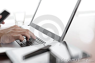 Young creative designer hand working with laptop Stock Photo