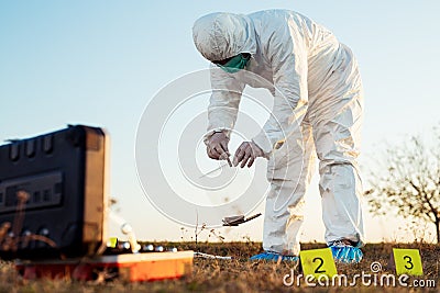 Criminologist investigates a crime scene. Stock Photo