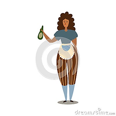 Young curly woman holding oil for making barbeque vector illustration Vector Illustration